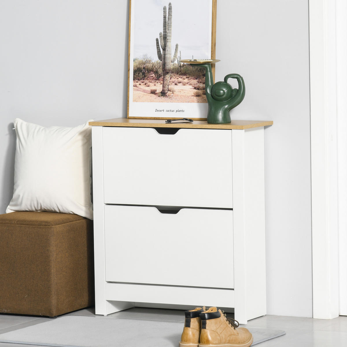 SCHUHSCHRANK Schuhregal mit Schublade Schuhständer für 12 Paar Schuhe Weiß+Natur - Weiß, Holzwerkstoff/Kunststoff (26/80/72cm) - HOMCOM