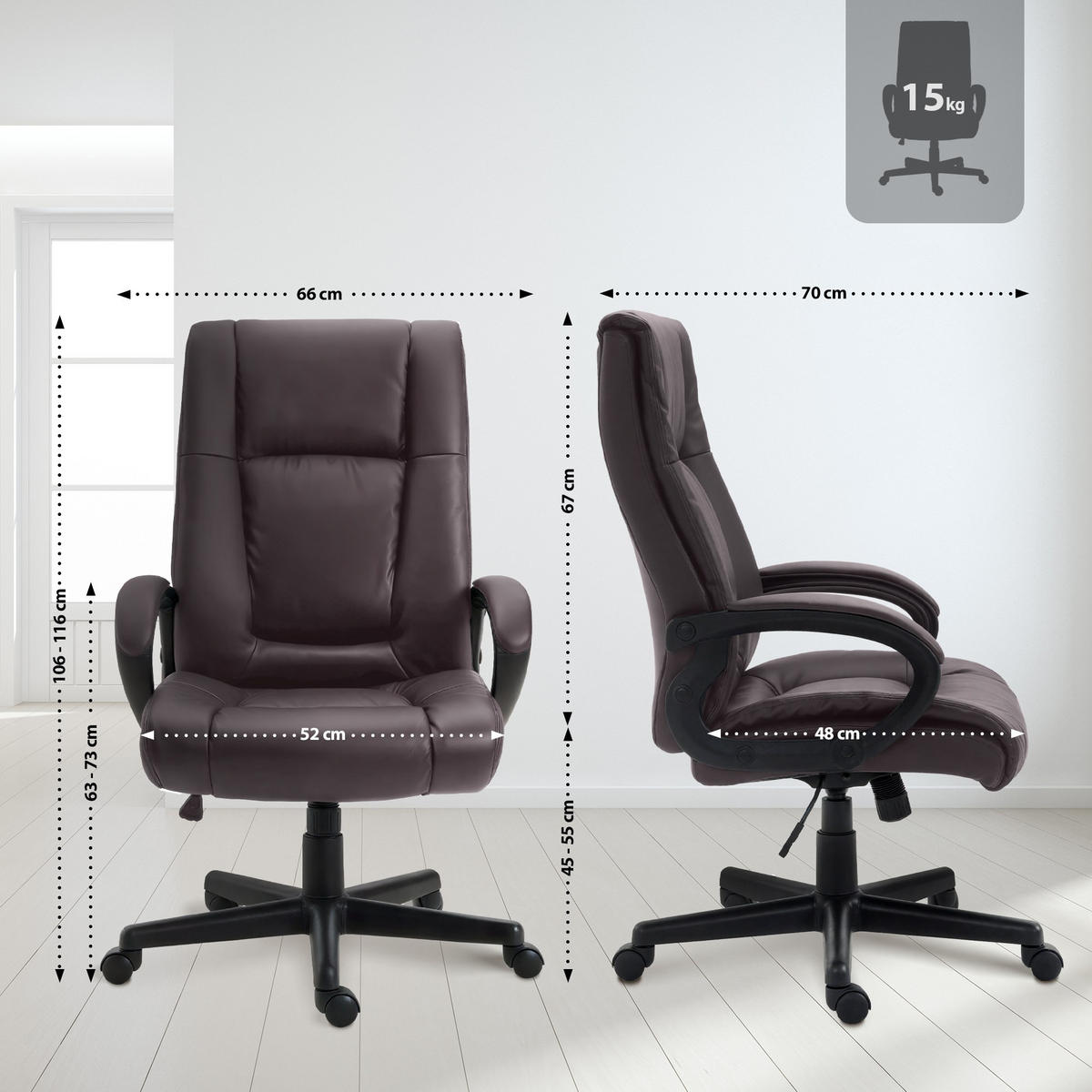 CHEFSESSEL Lederlook Braun - Schwarz/Braun, Kunststoff/Textil (66/106/70cm) - CLP
