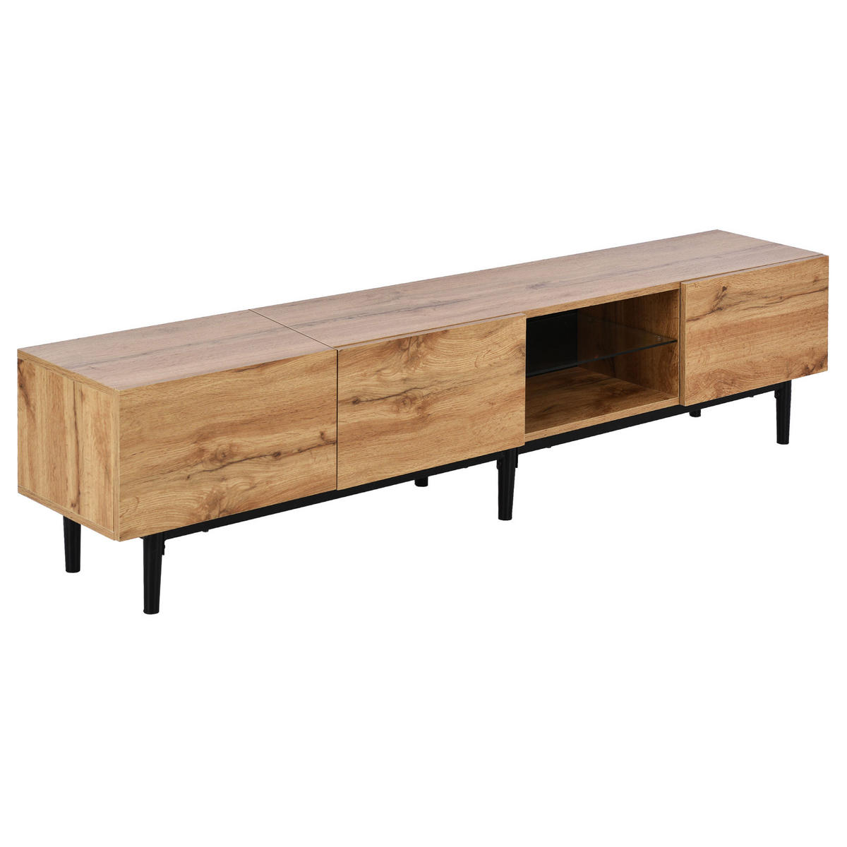 TV-SCHRANK 175/31/41 cm Holzoptik Schwarz mit App-LED und 3 Türen - Eichefarben, Holzwerkstoff (175/41/31cm) - Oxeza