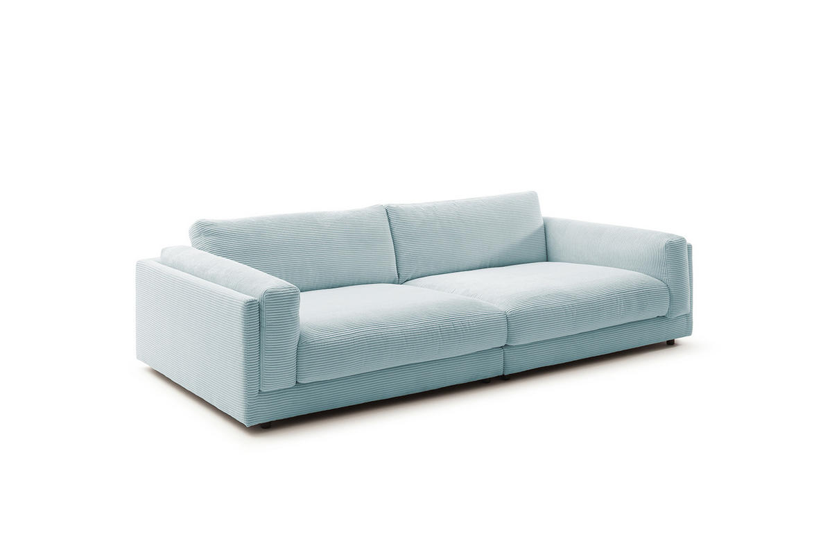 BIG SOFA RAINA Hellblau Cord - Schwarz/Hellblau, Kunststoff/Textil (254/85/150cm) - KAWOLA