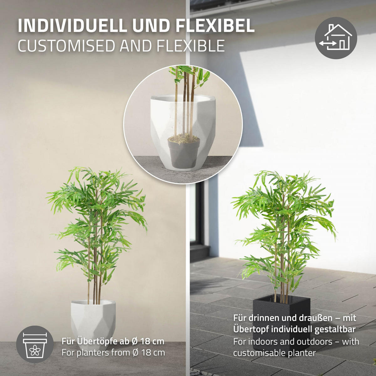 KUNSTPFLANZE Bambus - Anthrazit/Grün, Holz/Kunststoff (120cm) - ML-DESIGN