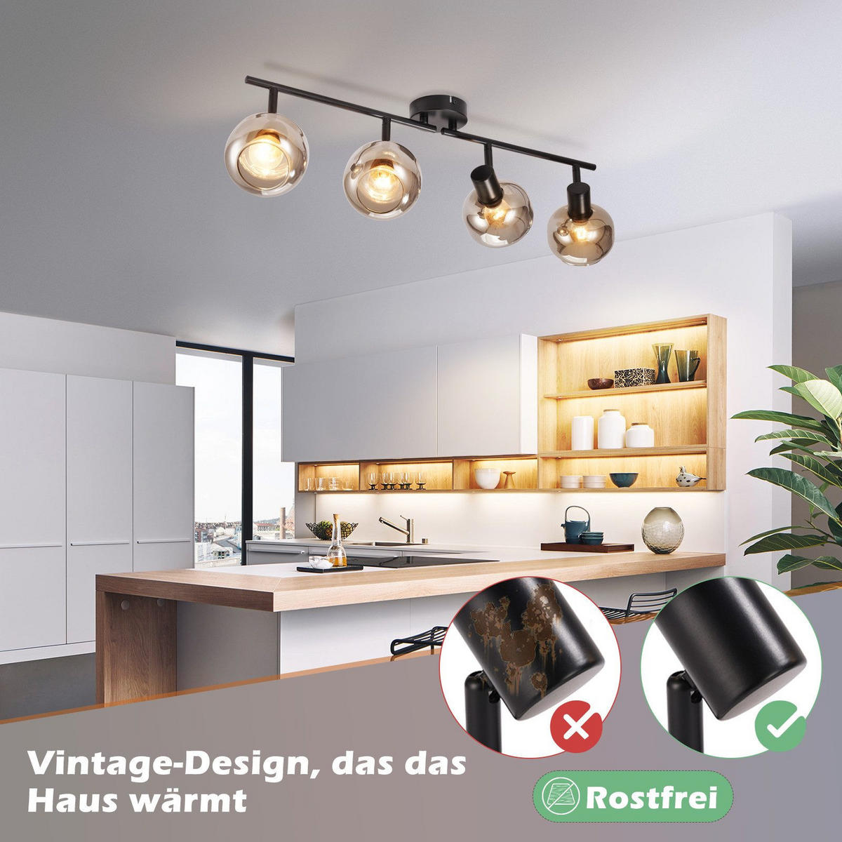 DECKENSTRAHLER Cottbus 4-flammig 62.5/11/19.5 cm - Schwarz, Metall (62.5/11/19.5cm) - Nettlife