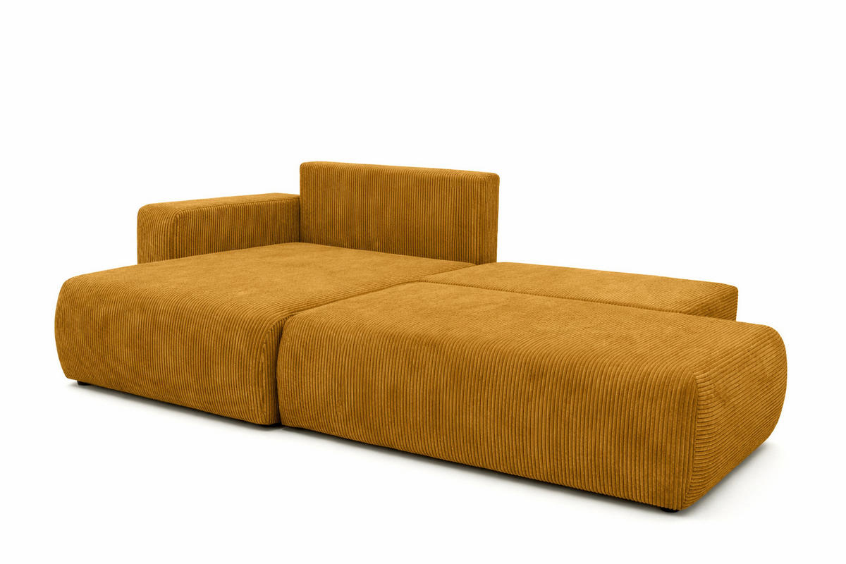 ECKSOFA Mit Schlaffunktion Und Bettkasten, Cordstoff Poso, Senffarbe, Links, OPEN XL - Gelb, Holz (262/145cm) - Kaiser Möbel