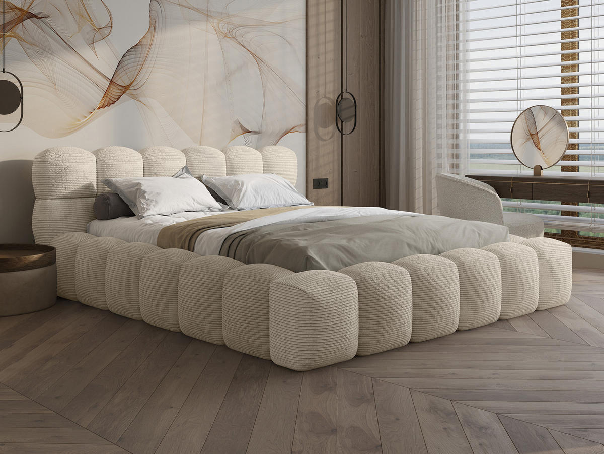 POLSTERBETT Lucca 2 Beige 160/200 cm Cord mit Bettkasten - Beige, Textil/Metall (160/200cm) - wonello