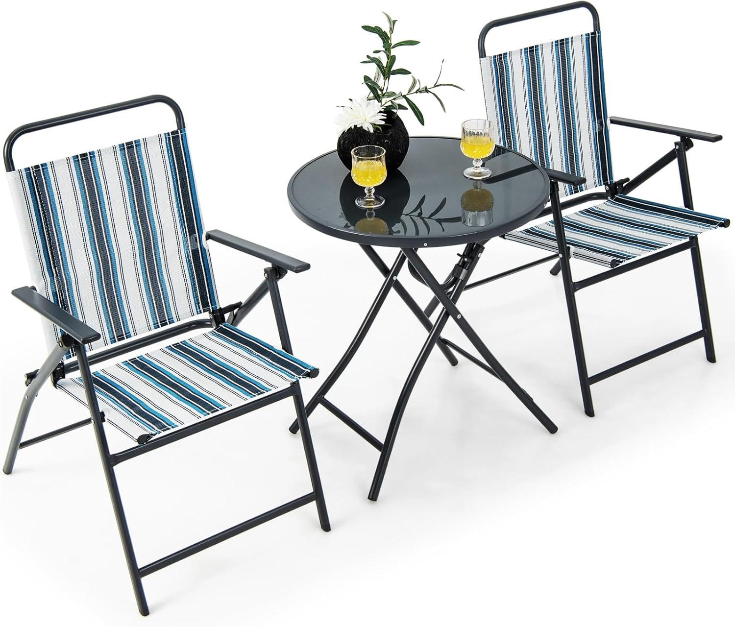 BALKONSET Klappbar Schwarz(3-teilig) - Schwarz, Metall - COSTWAY