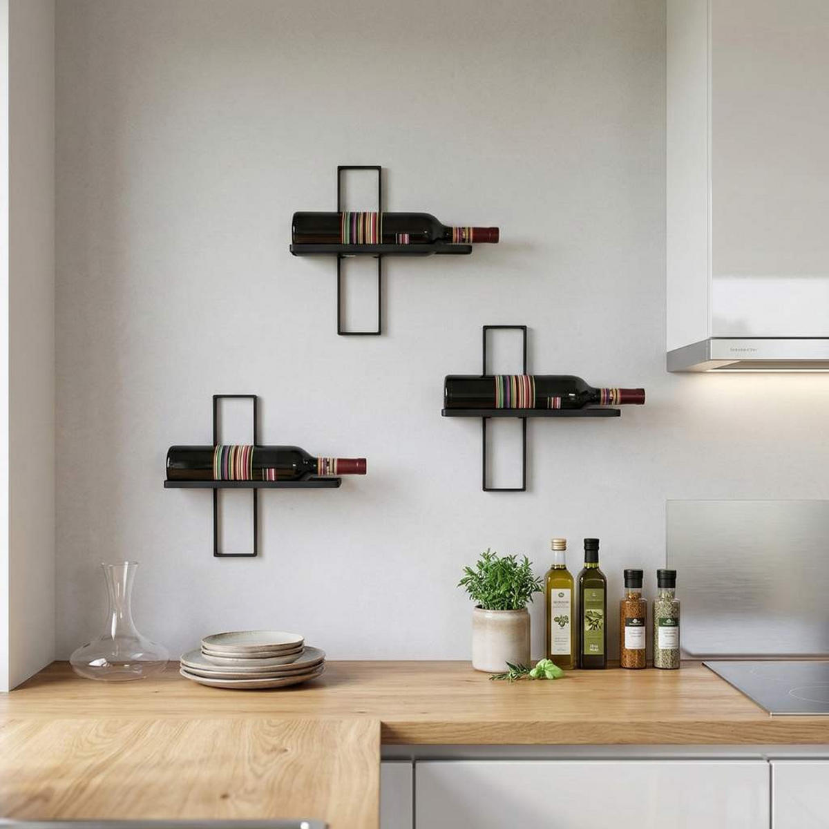 WEINREGAL D3 aus Metall Flaschenständer 3er Set - Schwarz, Metall (28/28/8.5cm) - DanDiBo