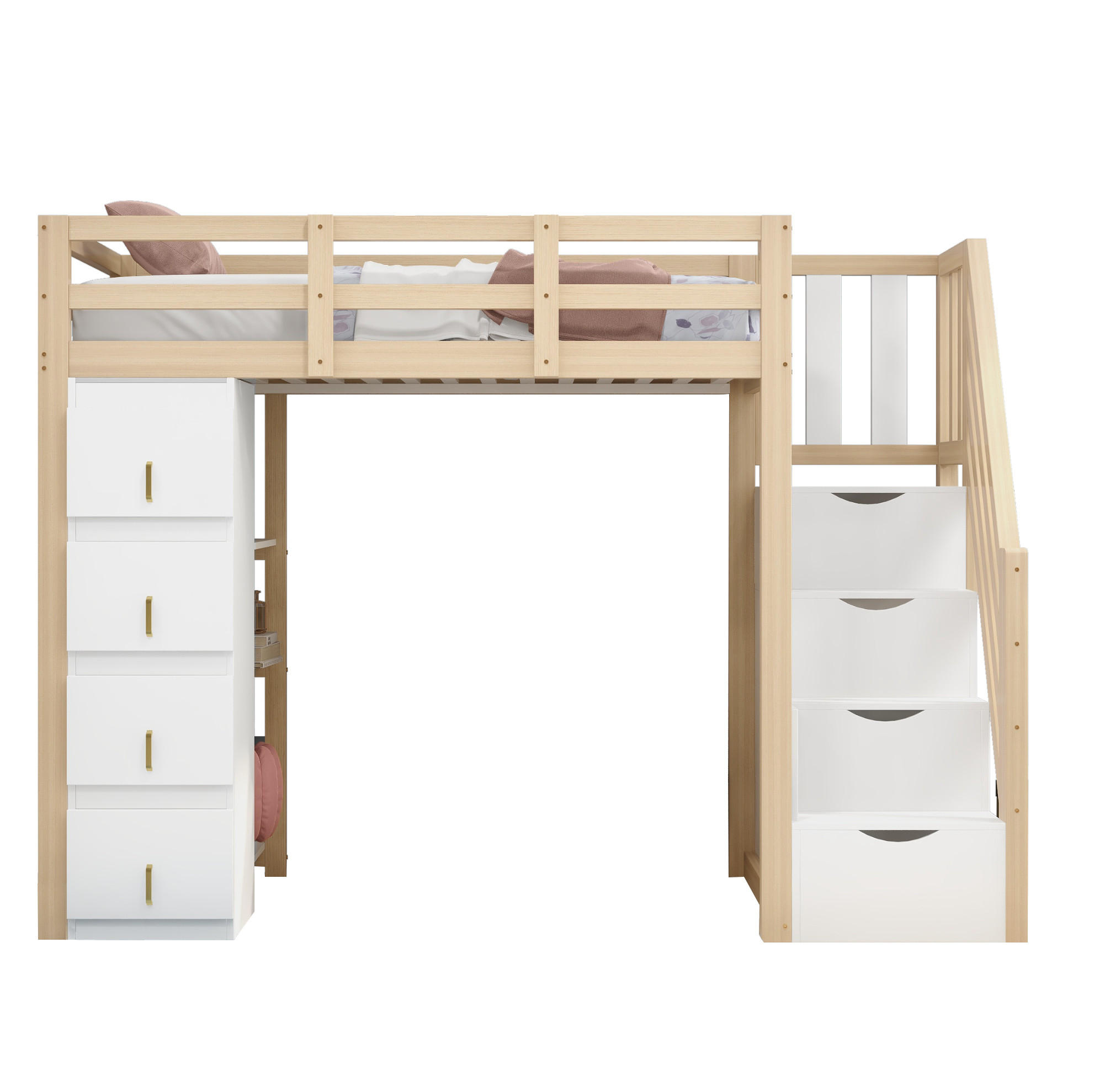 HOCHBETT 90/200 cm aus Massivholz mit Stauraum, Regal und Rausfallschutz - Weiß, Holz (90/200cm) - BEAOK