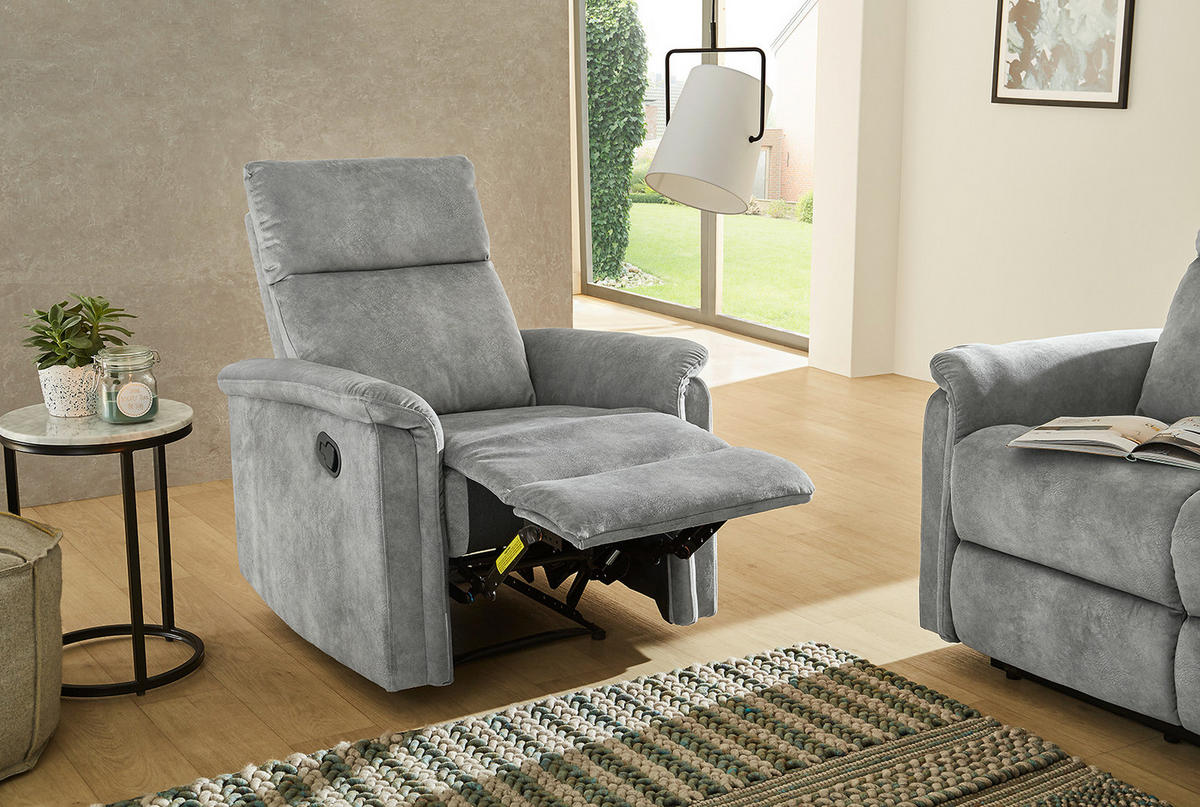 RELAX-FERNSEHSESSEL Federkern, Liegefunktion verstellbar durch halbautomatische Relaxfunktion B78/T90/H100 cm, Velours Vintage Grau / 15126 - Schwarz/Grau, Textil (78/100/90cm) - luma-home