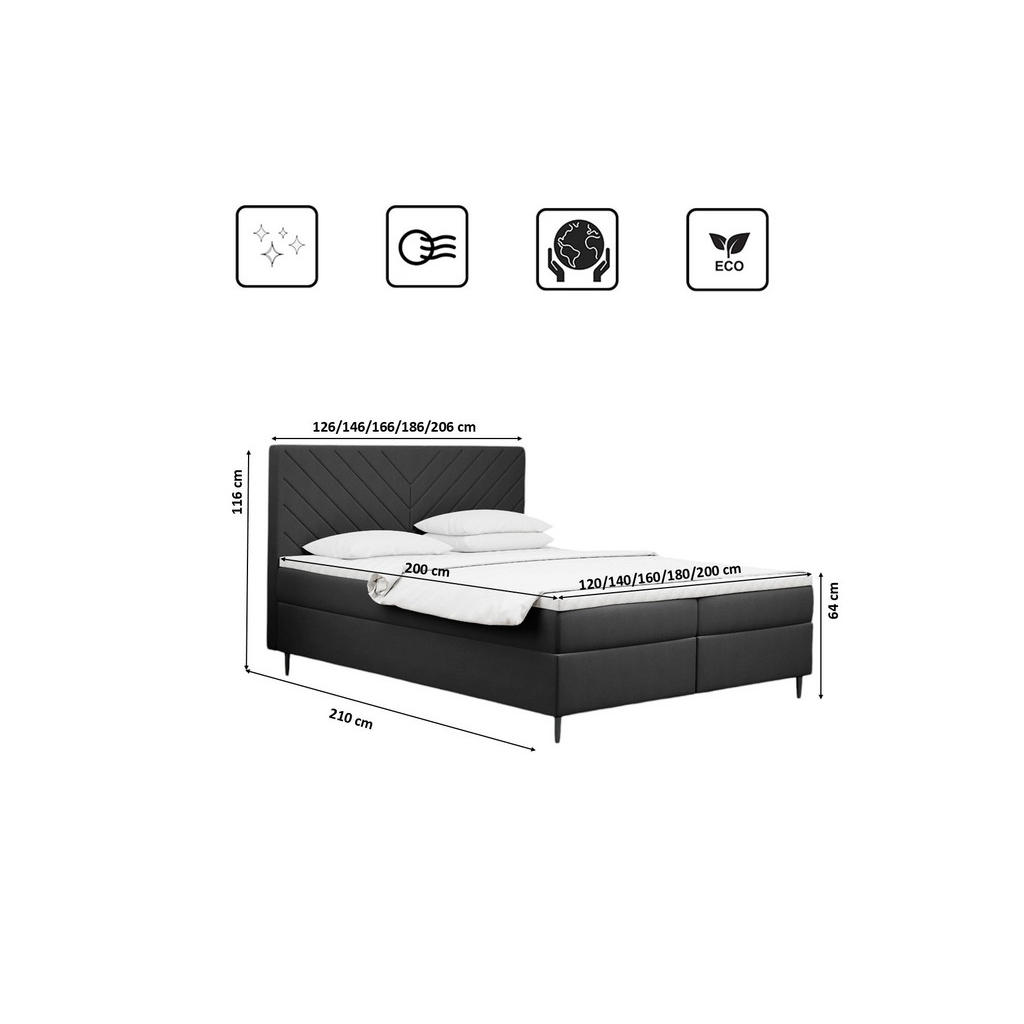 Thumbnail - Kaiser Möbel Boxbett, Dunkelgrau, Textil, 2 Schubladen, H3, Höhe ca. 20 cm, einzeln stellbar, 140x200 cm, Reach, Schlafz...