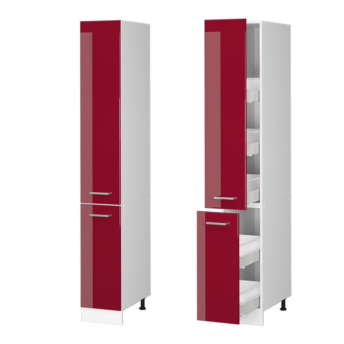 HOCHSCHRANK R-Line Bordeaux Hochglanz 30 cm mit Türen - Bordeaux/Weiß, Holzwerkstoff (30/207/57.2cm) - Vicco