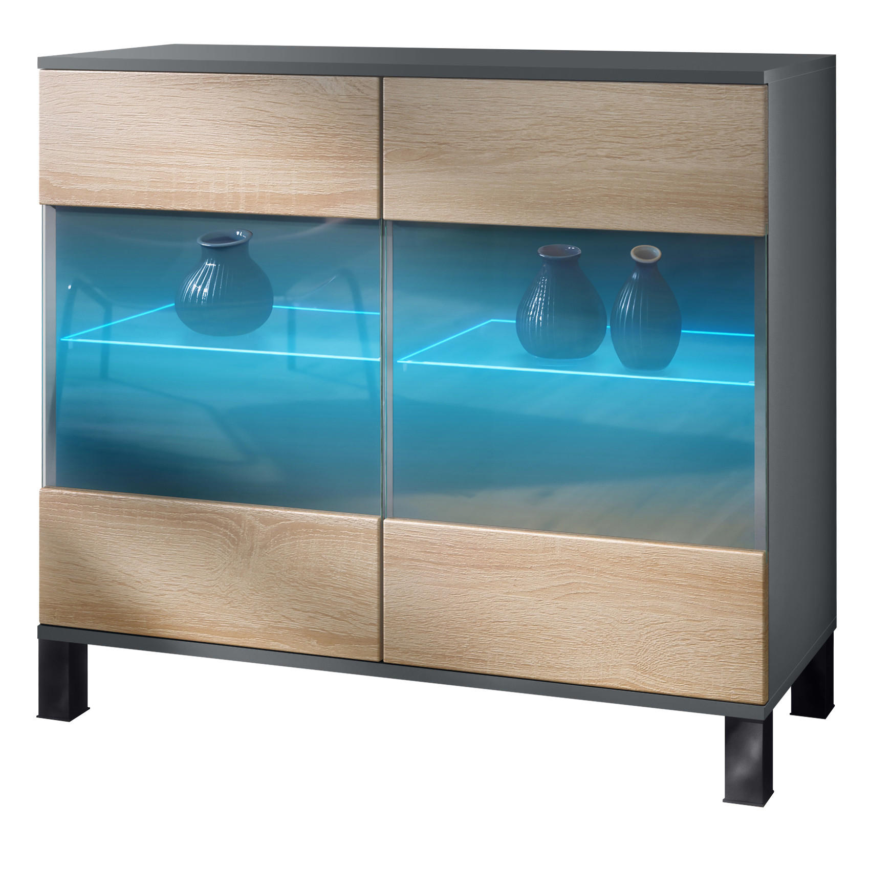 KOMMODE Bari Eiche sägerau - Eiche San Remo, Holzwerkstoff (92.5/84.5/35cm) - Vladon