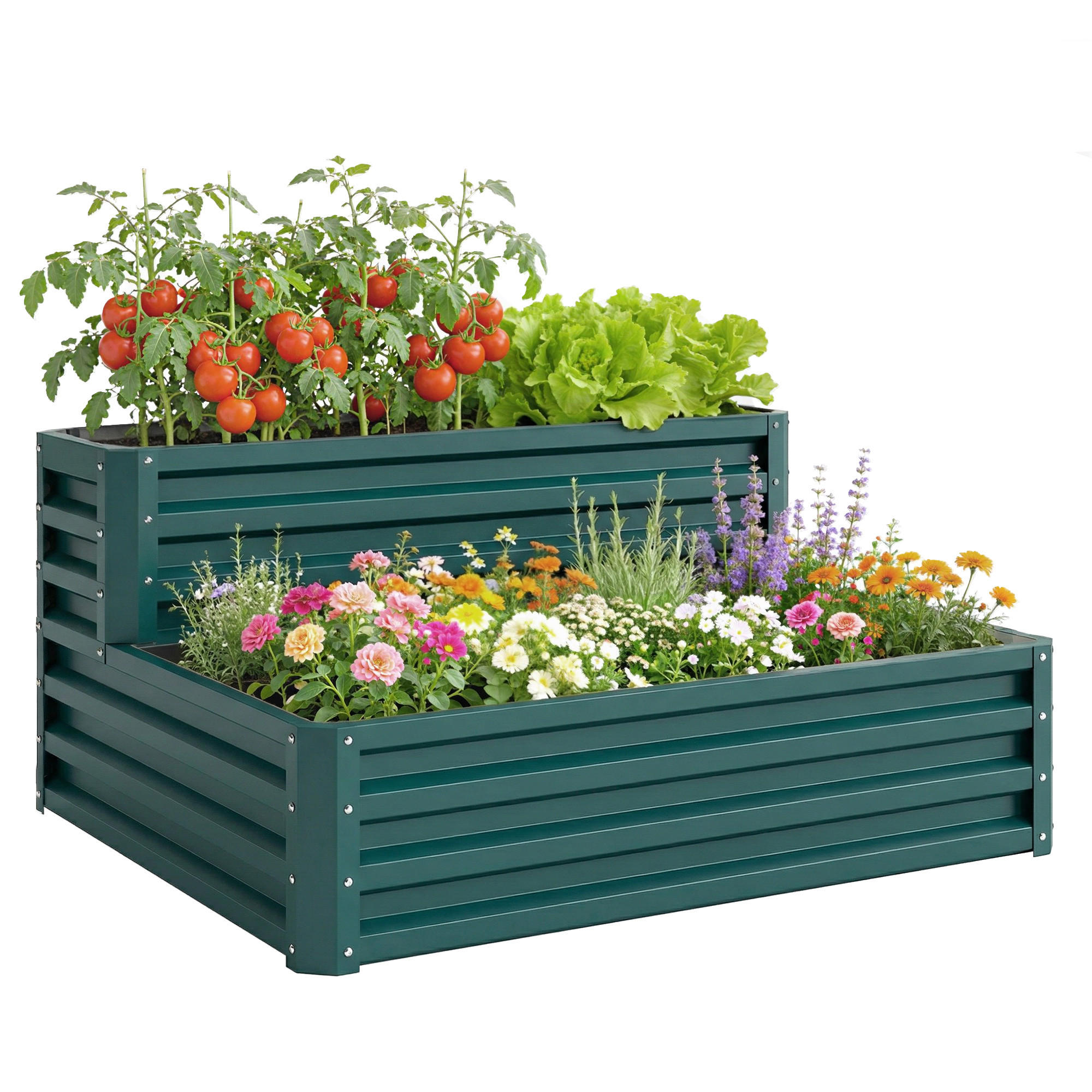 HOCHBEET DE-12202 2-stufig, offener Boden, 120/101/58 cm Grün - Grün, Metall (120/58/101cm) - ComfortXL