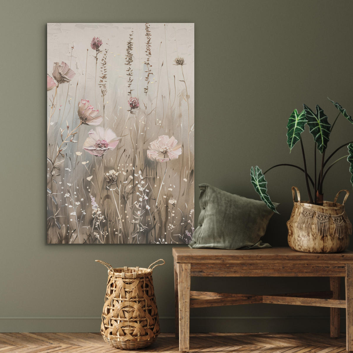 AKUSTIKPANEEL Blumen - Rosa - Modern - Beige 70x100 cm - Beige, Textil (70/0.9/100cm) - MuchoWow