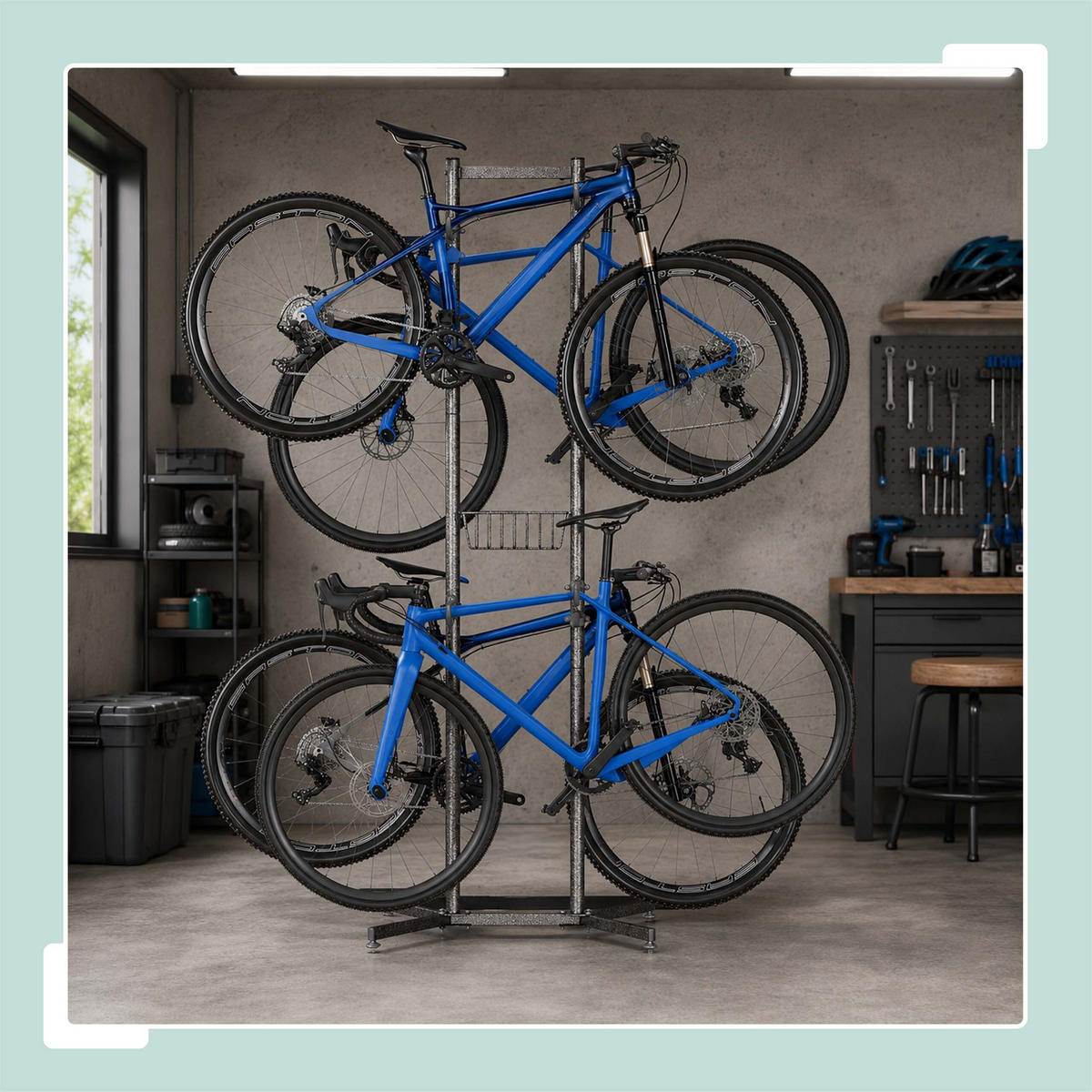 FAHRRADSTÄNDER Schwarz Grau freistehend für 4 Fahrräder Stahl mit Korb - Schwarz, Kunststoff/Metall (75/210/61cm) - Relaxdays