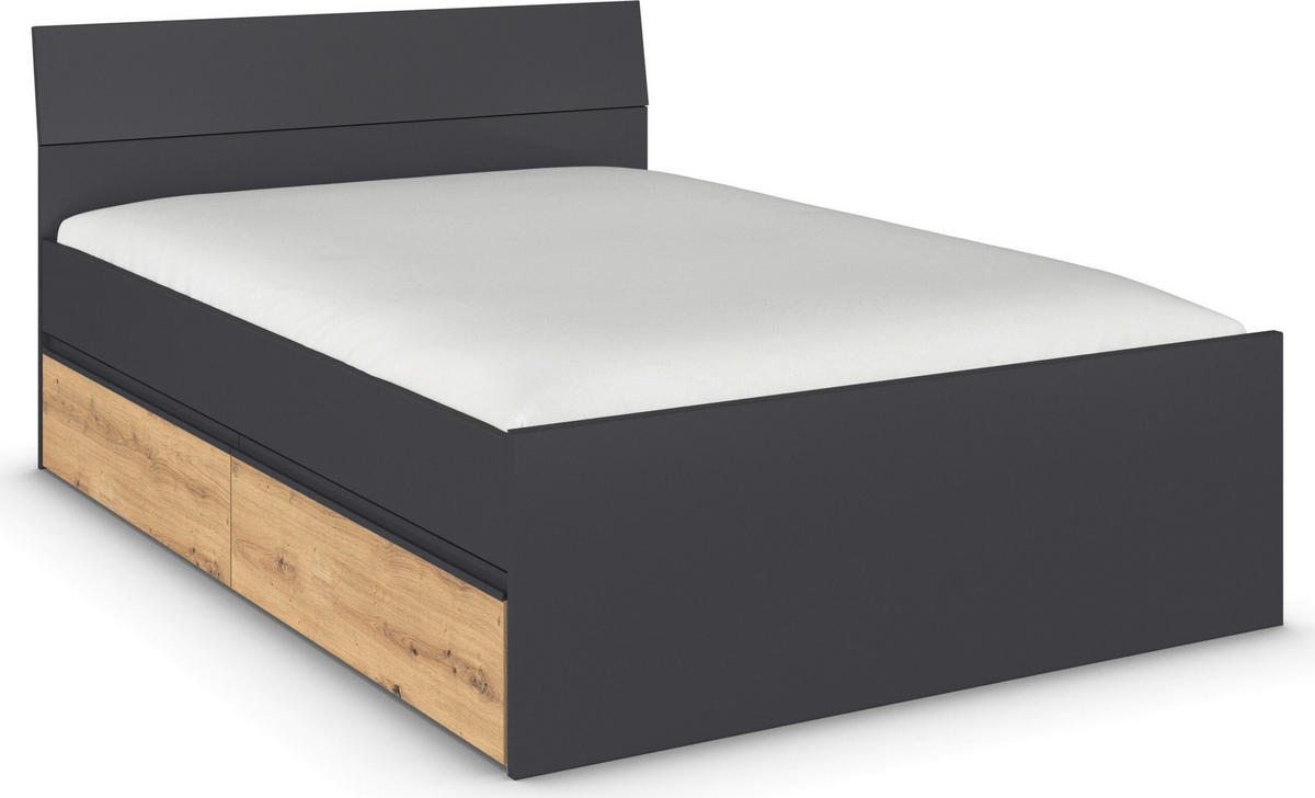 JUGENDZIMMER Joel in Grau Metallic und Artisan Eiche 4 teilig – mit 4trg Kleiderschrank, 140er Bett, Nachttisch und Kommode - Grau, Holzwerkstoff (80/200/120cm)