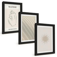 BILDER SET 3er Set - 20x30 cm Schwarzer Rahmen - Minimalistische Sandlinien Sonne - Schwarz, Kunststoff (20/30cm) - TULUP