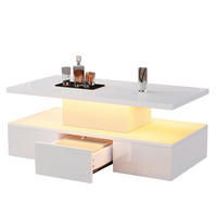 COUCHTISCH 100/50/39 cm in Weiß mit LED-Beleuchtung, Hochglanz und Schublade - Weiß, Holzwerkstoff (100/50/39cm) - Flora Grace