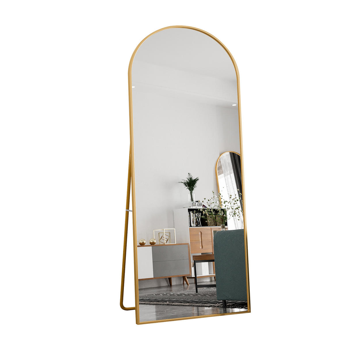 STANDSPIEGEL 1800 x 800 mm, curved full-length mirror, floor-standing, large gold frame, gold - Goldfarben, Glas (80/180/3cm) - WoodenAura