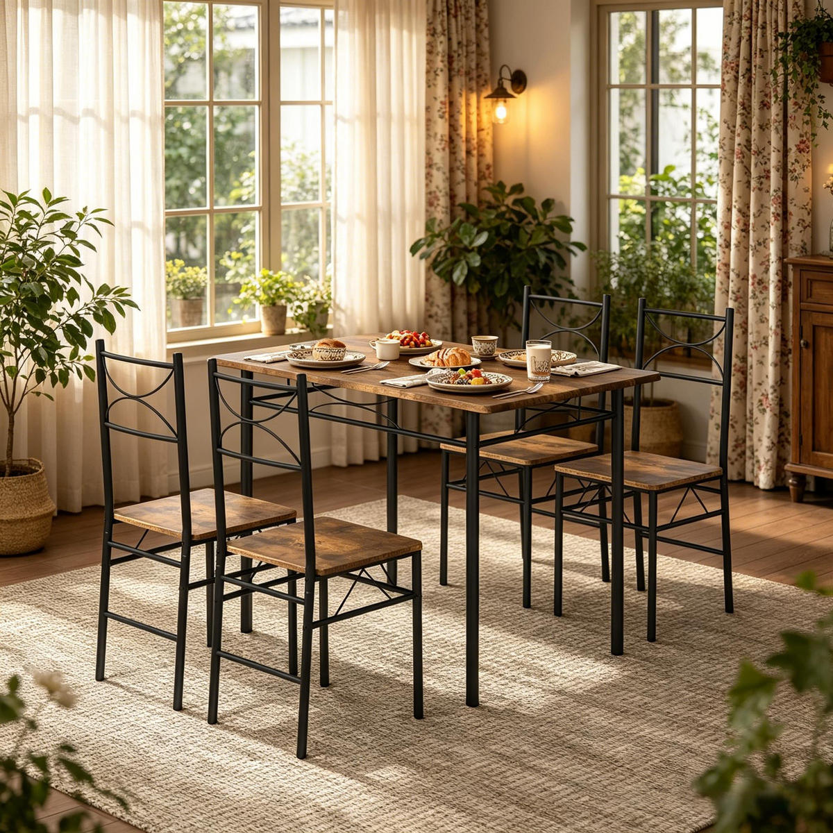 ESSGRUPPE DE-39311 110/70 cm Tisch mit 4 Stühlen Schwarz - Schwarz, Metall (110/76/70cm) - ComfortXL