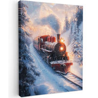 LEINWANDBILD Weihnachtszug - Schnee - Winter - Weihnachten 60x80 cm - Dunkelrot, Textil (60/80cm) - MuchoWow