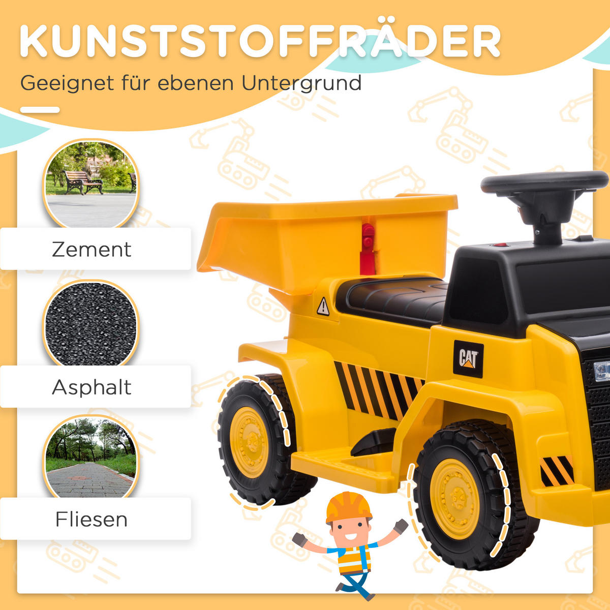 KINDER ELEKTROBAGGER, Gelb, Kunststoff+ Eisen - Gelb, Metall (74.5/36/43.5cm) - HOMCOM