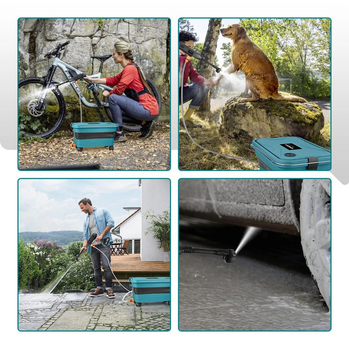 ELEKTRO-HOCHDRUCKREINIGER 6IN1 Hochdruck, Für Makita Batterie pin, Mit 2 Batterien & 22L Faltbare Wasser Eimer - Schwarz, Kunststoff (48/21cm) - Coonoor