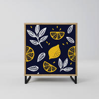SIDEBOARD CITRUS BLACK AND WHITE, Eichefarben, 57,5x42x67,5 cm, Schwarze Metall-Rahmenfüße - Eichefarben/Multicolor, Holzwerkstoff/Metall (57.5/67.5/42cm) - SpaceRebels