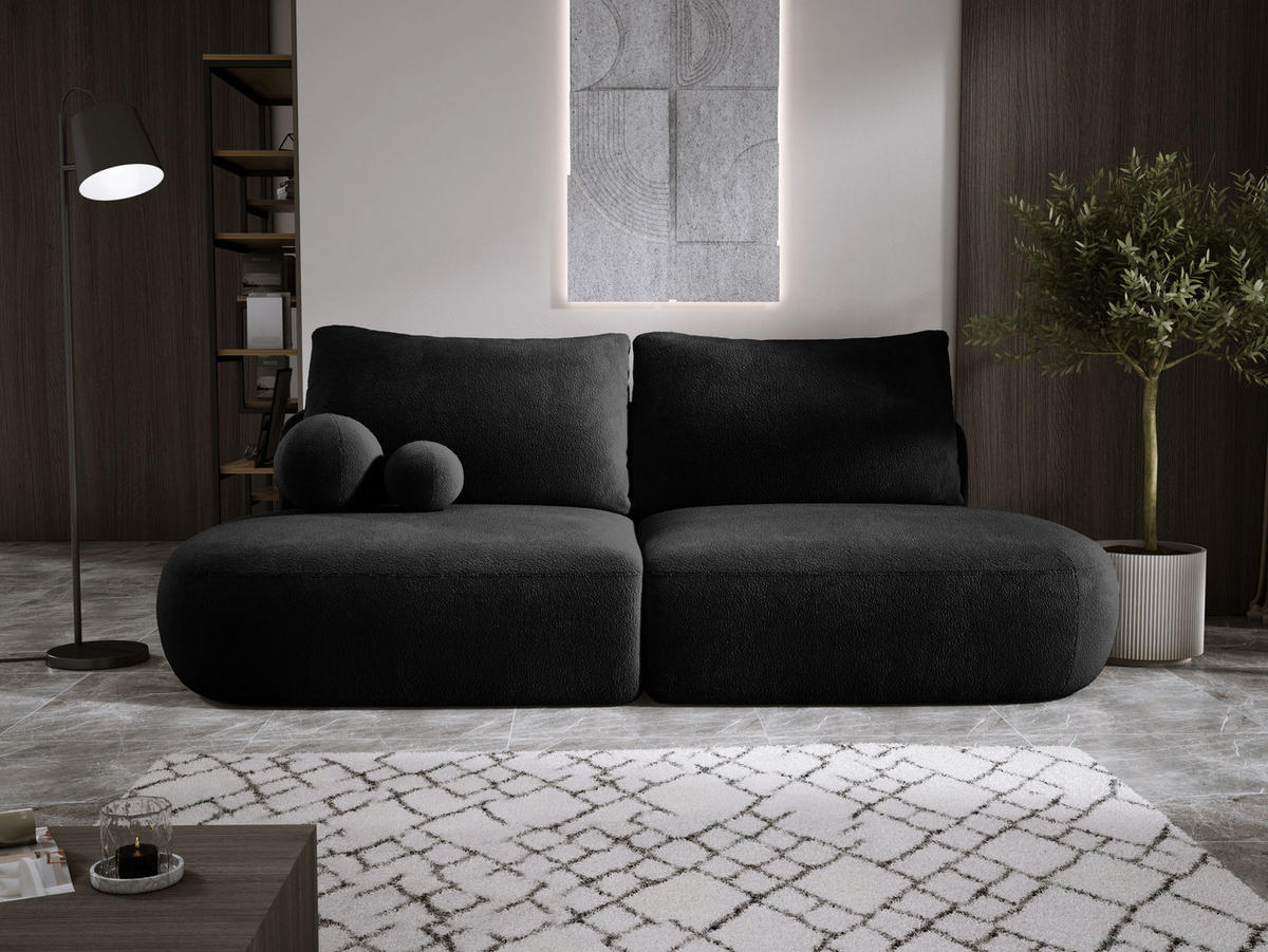SCHLAFSOFA Moderne BABU mit Schlaffunktion – 3-Sitzer Sofa mit Bettkasten, DL-Automat, 2 Rückenkissen, 2 Zierkissen, 240x90x90 cm, Schwarz - Schwarz, Holz/Textil (240/90/90cm) - DomoHome