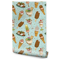 VLIESTAPETE Eiscreme und Süßigkeiten – Bunt, Türkis – 50x1000 cm - Türkis/Multicolor, Papier (50/1000cm) - Muralo