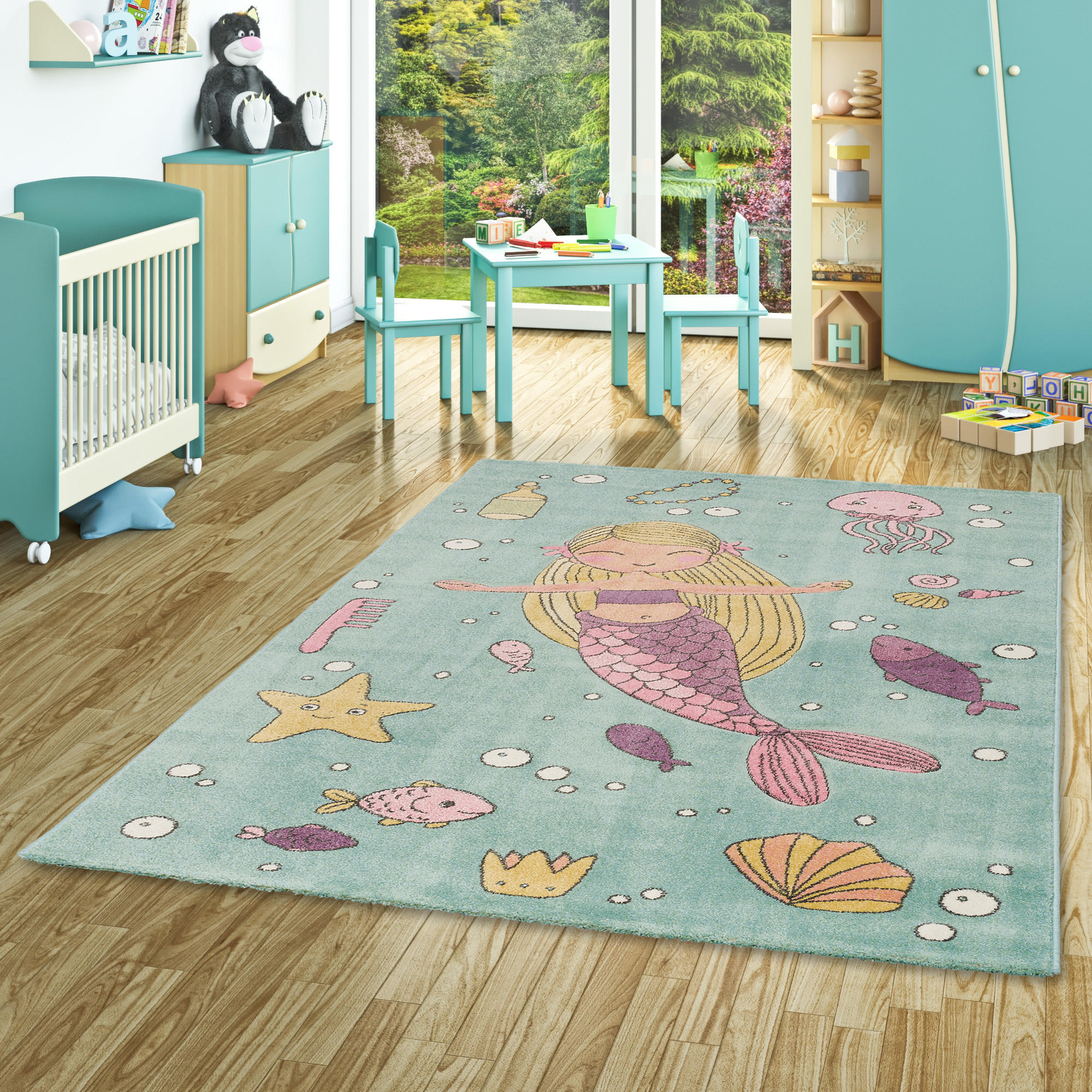 KINDER TEPPICH MAUI KIDS MEERJUNGFRAU PASTELL - Mintgrün, Textil (140/200cm) - Pergamon