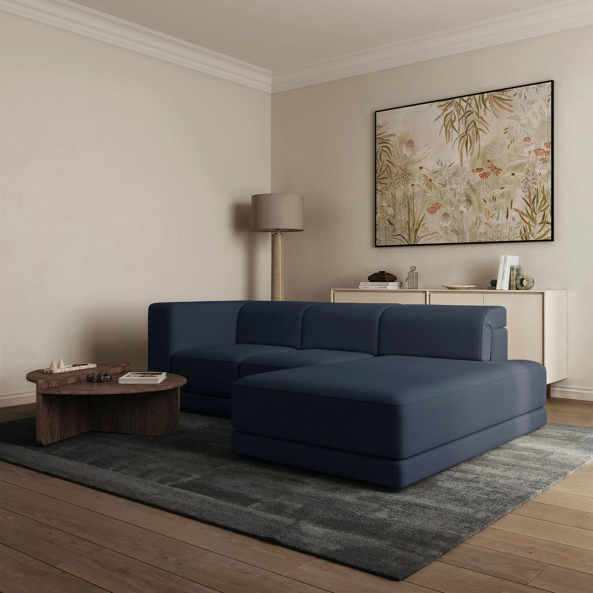 ECKSOFA Novals L-Form, 4-Sitzer, rechts 278 cm - Schwarz/Dunkelblau, Holz/Kunststoff (168/278cm) - Selsey