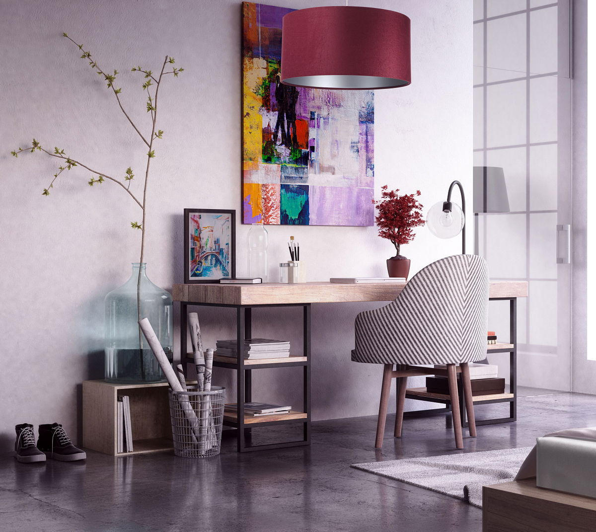 HÄNGELEUCHTE Lila 40/20 cm - Silberfarben/Lila, Kunststoff (40/0.6/20cm) - ONZENO