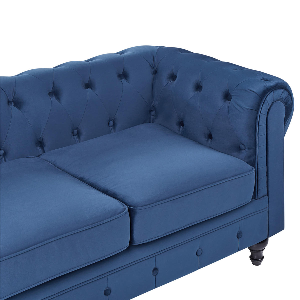 3-SITZER-SOFA Samtstoff Kobaltblau Chesterfield - Hellblau, Textil (201/70/75cm) - Beliani