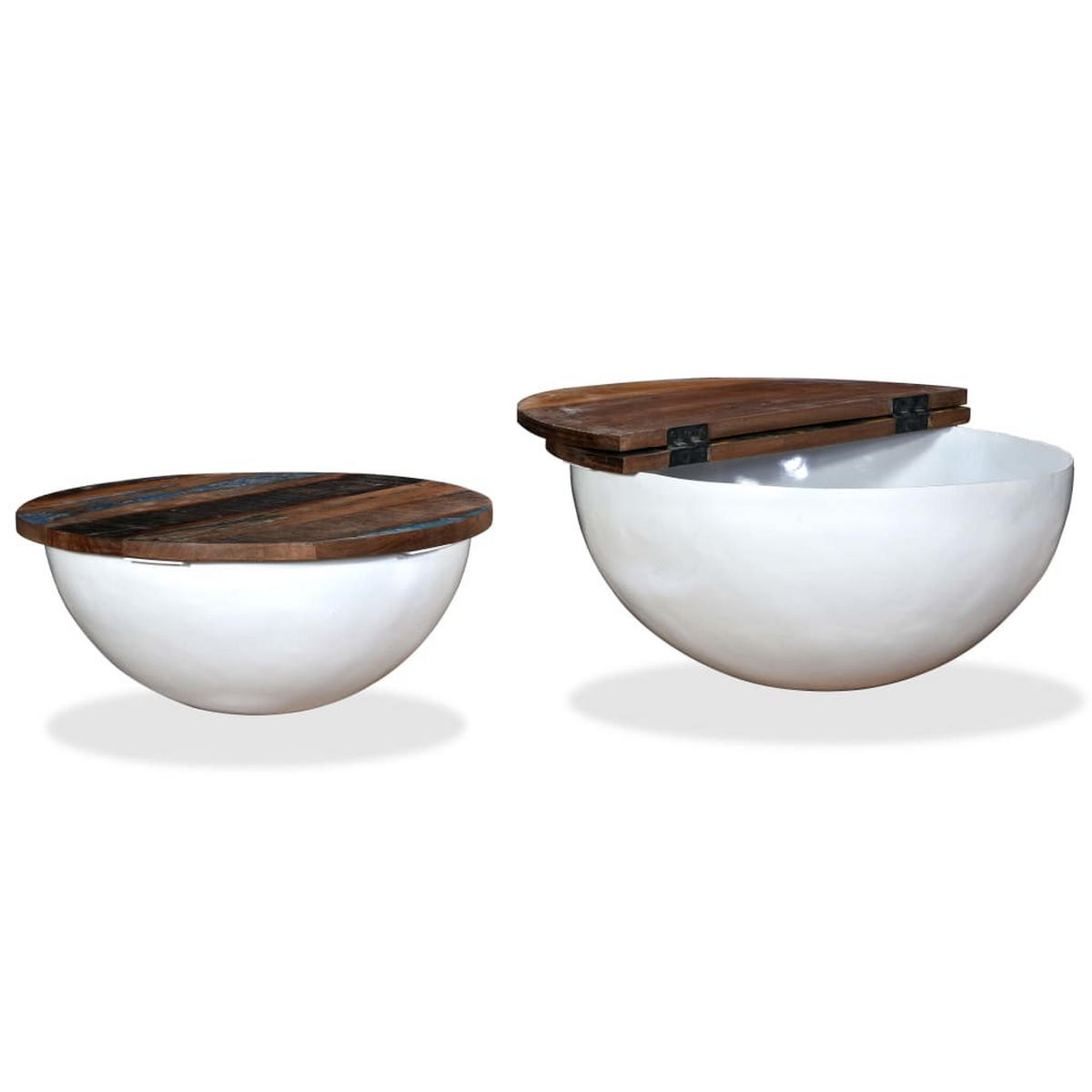 2-TLG. Couchtisch-Set Altholz Massiv Weiß Schalenform - Weiß, Holz (60/1/27cm) - furnicato