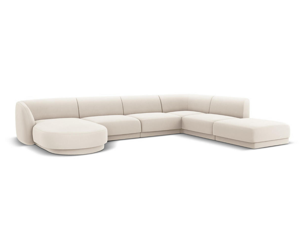PANORAMASOFA rechts Miley aus Samt leichtes beige 6 Sitzplätze - Beige, Textil (255/70/330cm) - Micadoni