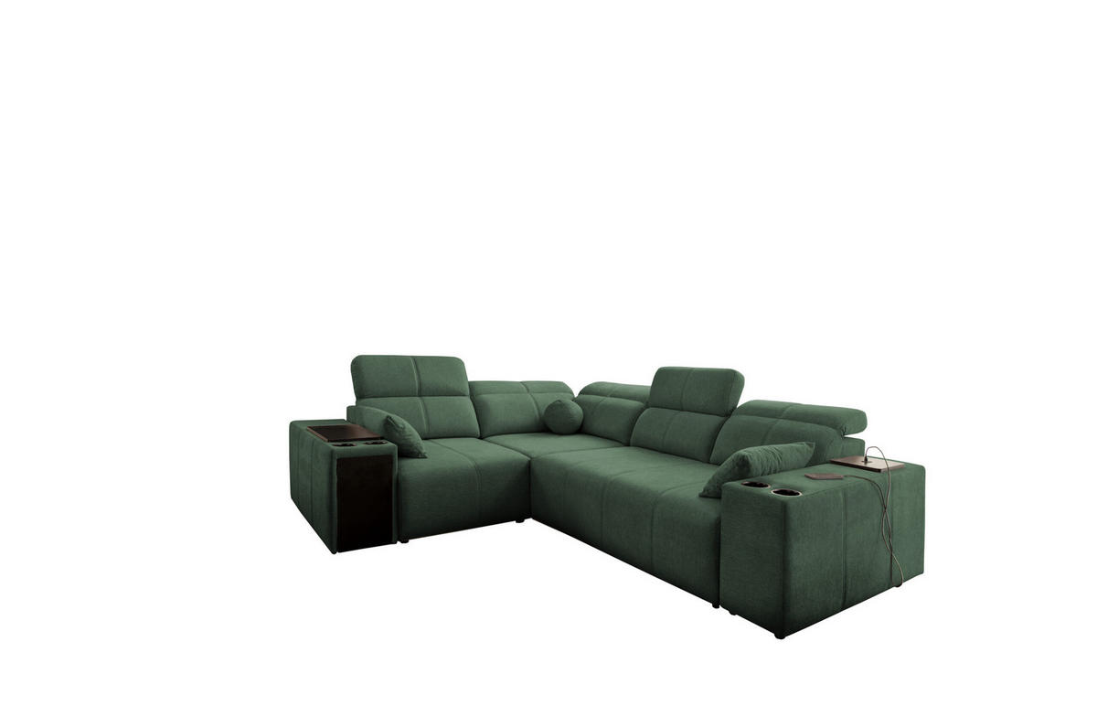 ECKSOFA Mit Schlaffunktion USB Und Verstellbarer Rückenlehne Mindy II Grün Links - Grün, Holz/Textil (219/288cm) - Kaiser Möbel