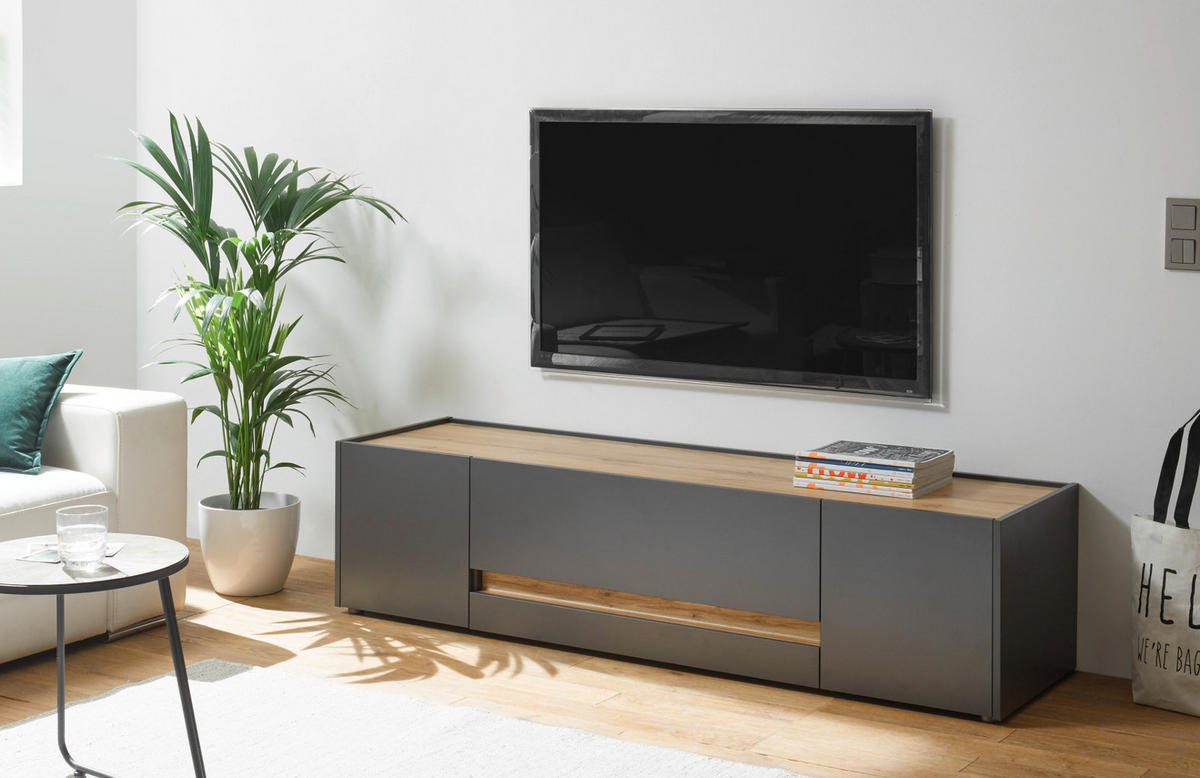 TV-LOWBOARD grau matt, Eiche Wotan 170 cm, TV-Unterteil mit viel Stauraum - Eiche Wotan/Grau, Holzwerkstoff/Kunststoff (170/40/45cm) - Furn.Design