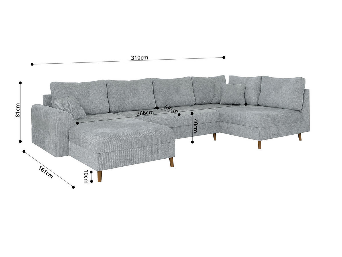 WOHNLANDSCHAFT inkl. Hocker Sigurd Hellgrau Chenille - Hellgrau/Braun, Holz/Textil (310/81/161cm) - S-Style Möbel