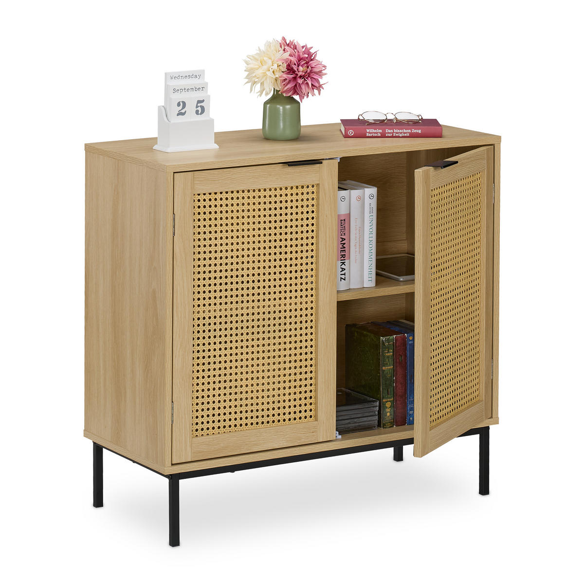 SIDEBOARD - Hellbraun, Holzwerkstoff/Kunststoff (80/76/35cm) - Relaxdays