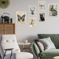 POSTER Set Mit 6 Vintage Tiere Schmetterling Hirsch Katze Fisch Kaninchenlibelle A3 & A4 Weißer Rahmen - Weiß, Papier (29/3cm) - Nacnic