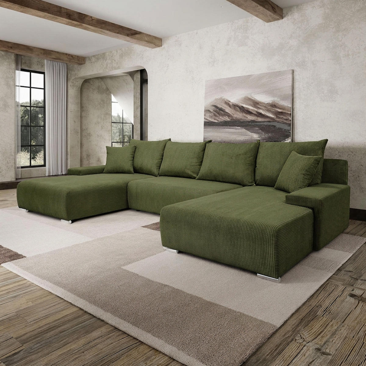 ECKSOFA Trawanga s funkcí spaní, Olivová - olivově zelená, textil (348/188cm) - Fedve