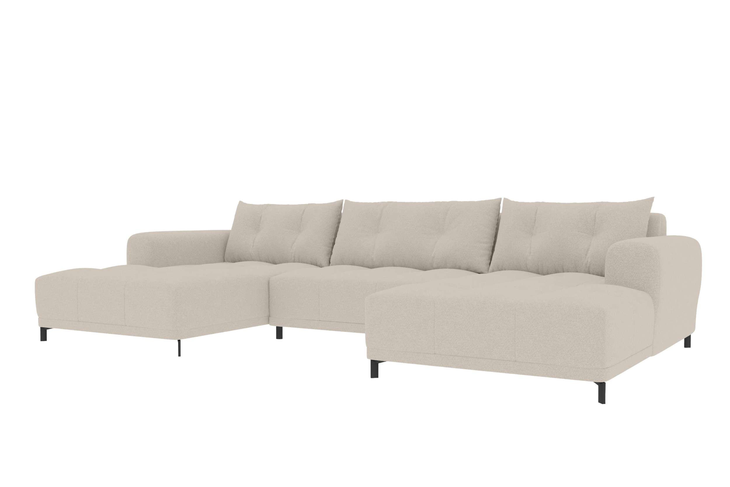 WOHNLANDSCHAFT Strukturstoff Beige inkl. Schlaffunktion - Beige/Schwarz, Textil/Metall (348/94/181cm) - 99rooms