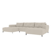 WOHNLANDSCHAFT Strukturstoff Beige inkl. Schlaffunktion - Beige/Schwarz, Textil/Metall (348/94/181cm) - 99rooms