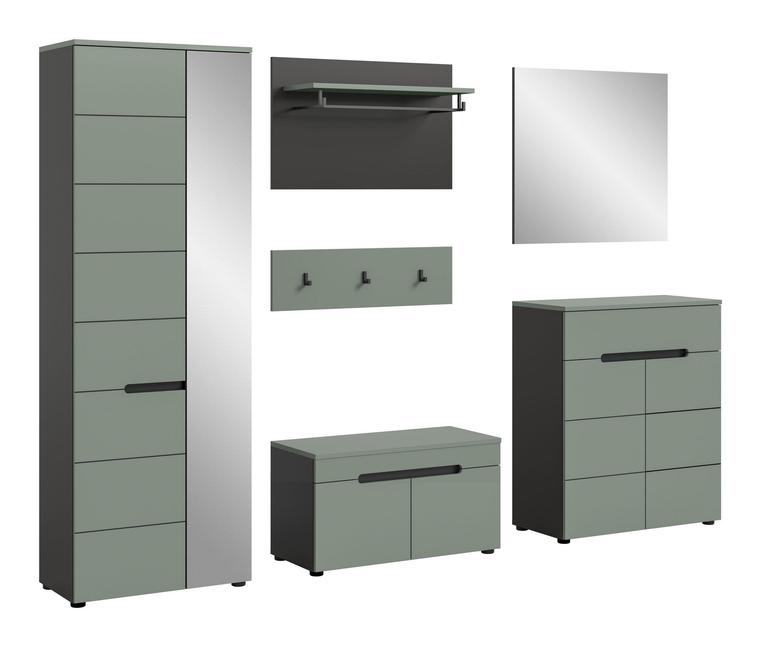 GARDEROBE Nova 5-tlg. (B/H/T: ca. 255/190/37 cm) in Basalt grau/Smoke Green - Grau, Holzwerkstoff (255/190/37cm)