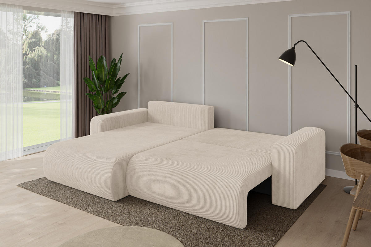 ROHOVÁ SEDAČKA s funkcí spaní, otoman vlevo BERY-L 276x193x88 béžová manšestr - černá/béžová, kompozitní dřevo/textil (276/193cm) - ALTDECOR