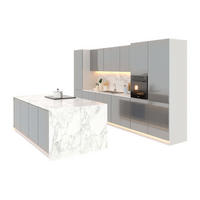 INSELKÜCHE-KÜCHENZEILE 420 cm Glanzia – KU-S14 – Grau – Hochglanz - Grau, Holzwerkstoff (420/212/60cm)