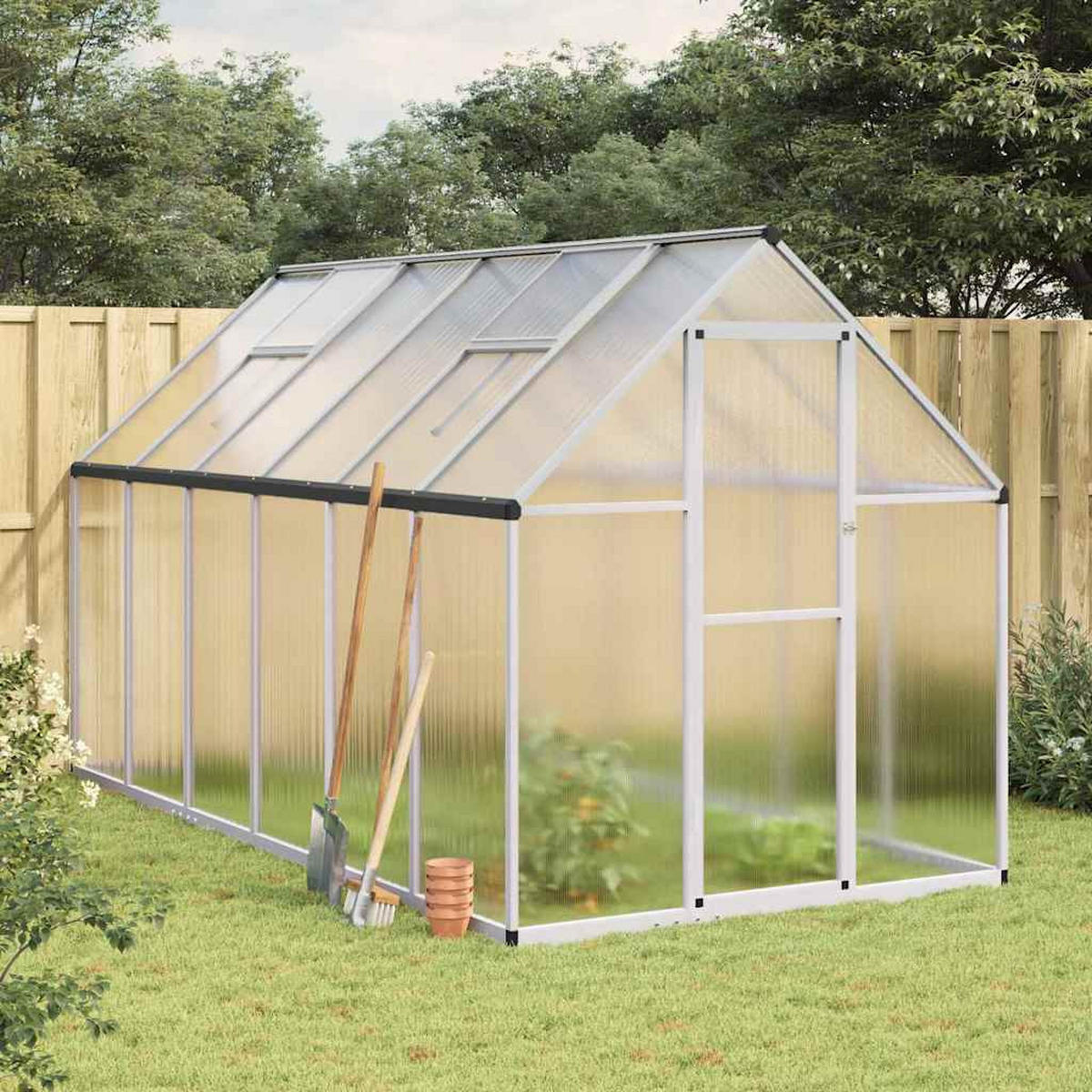 GEWÄCHSHAUS mit Fundamentrahmen Silber 334x169x195cm Aluminimum - Silberfarben, Metall (169/195/334cm)