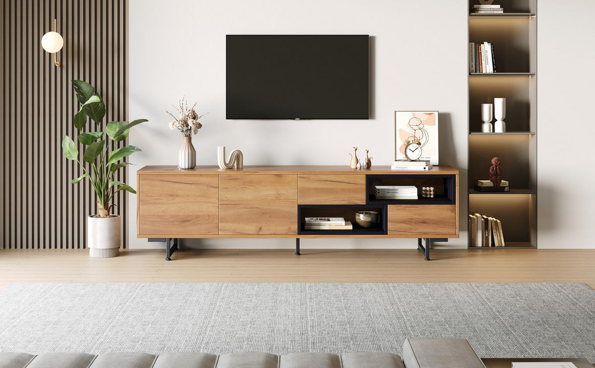 TV-ELEMENT173X38X48CM Naturholzfarbe mit Kabelmanagement für 70ZollTV - Naturfarben, Holz (46.36/27.94/57.15cm) - Raelunyi