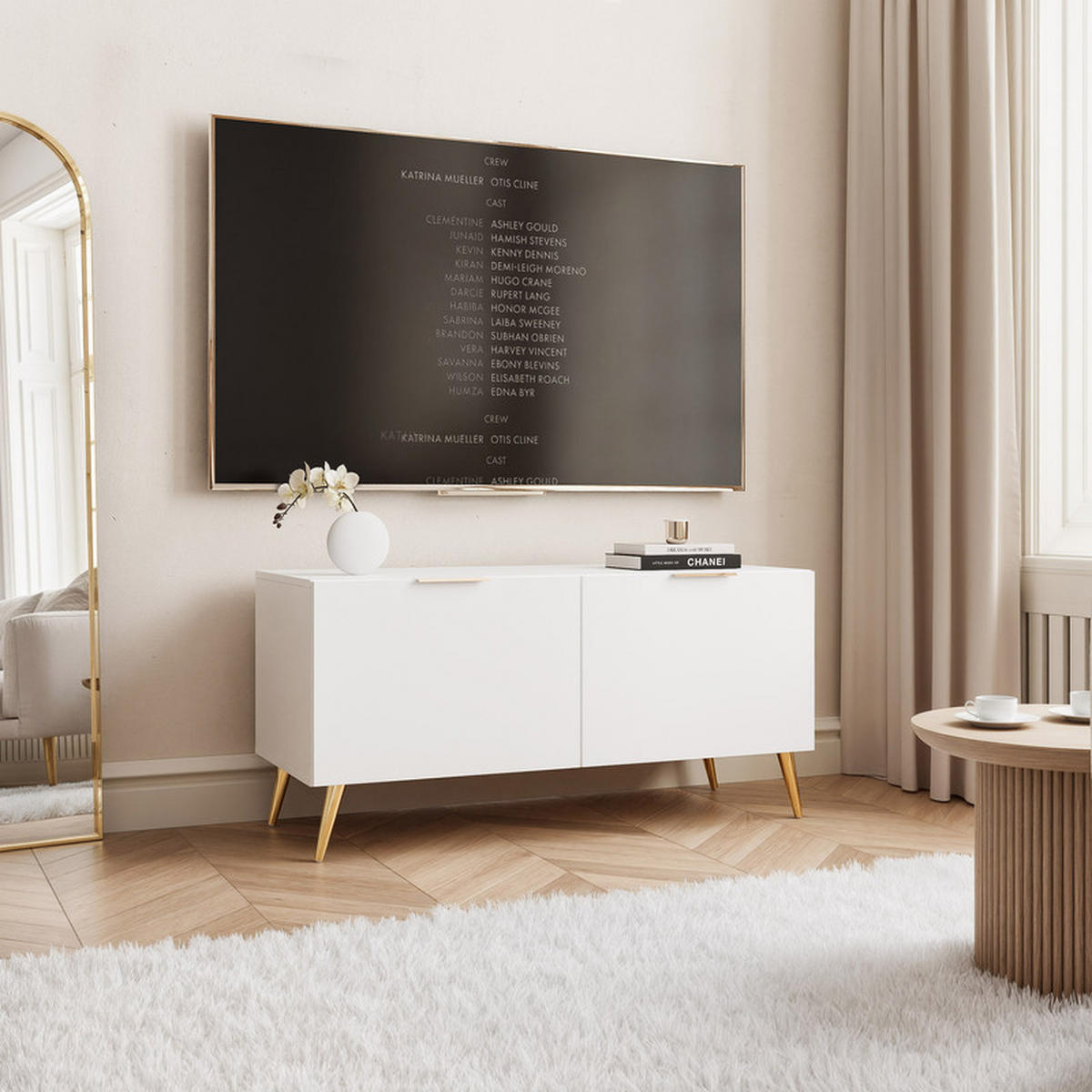 TV-LOWBOARD ANGEL Weiß stehend mit LED-Beleuchtung 100 cm - Weiß, Holzwerkstoff (100/49/40cm) - Idohome
