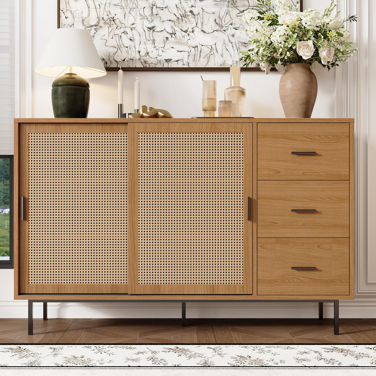 SIDEBOARD Landhaus mit Schiebetüren 140x37x91cm - Naturfarben, Holzwerkstoff (37/91/140cm) - FLIEKS